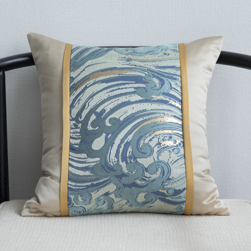 Blauer Satin Jacquard Kissenbezug