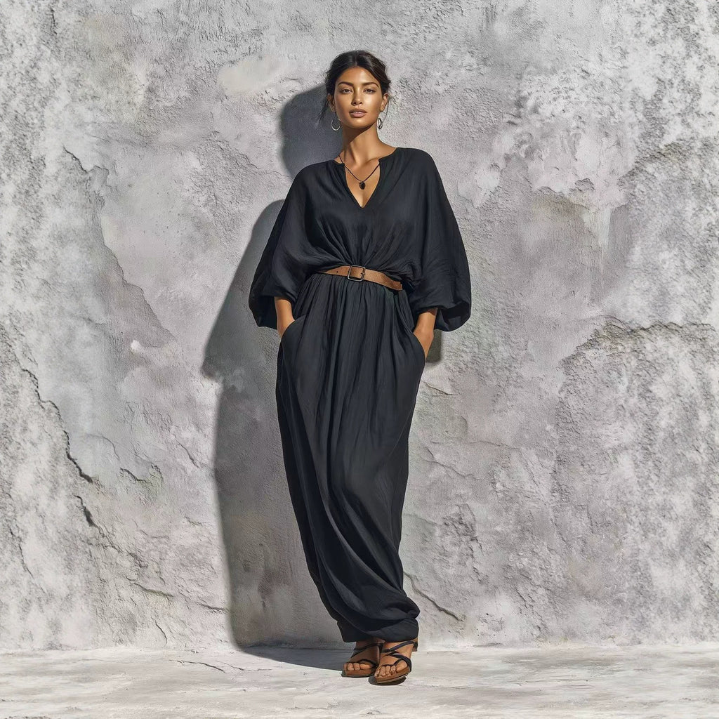 V-Ausschnitt Batwing-Ärmel Kleid – Bild 3 | LuxeStyle