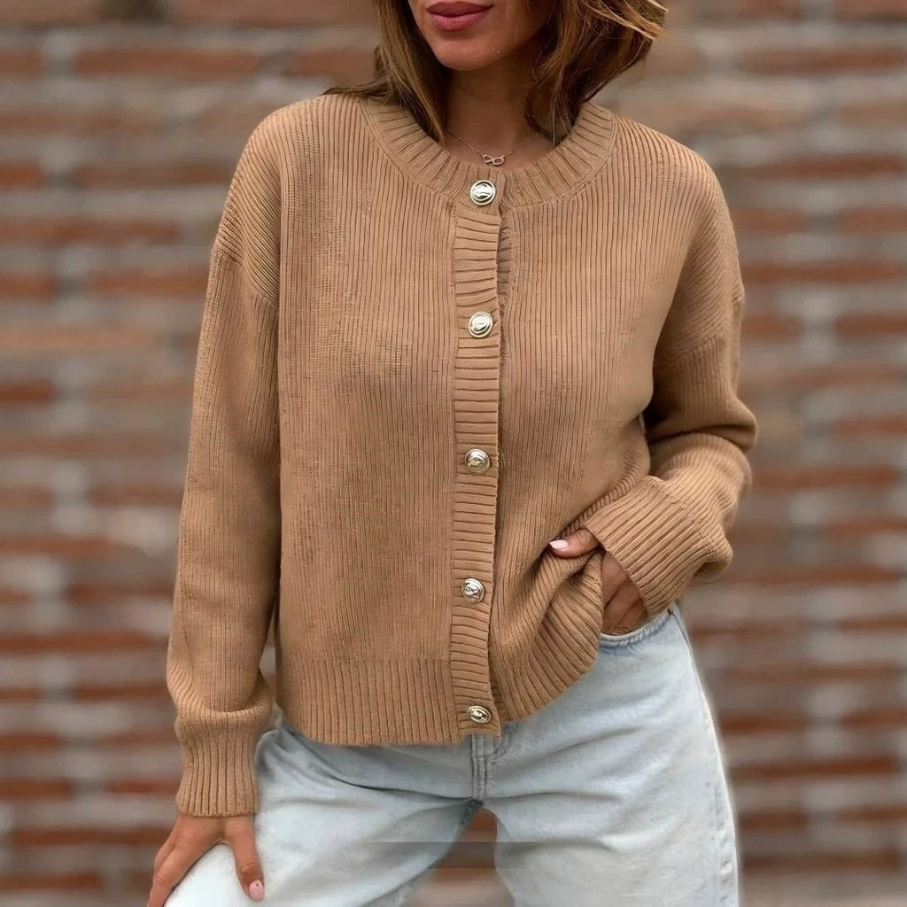 Damen Strickjacke mit Knopfleiste und langen Ärmeln