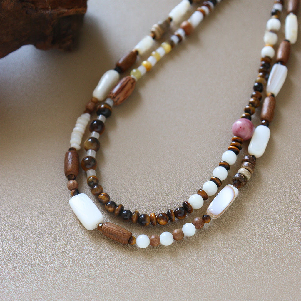 Tiger Eye Stein & Muschelperlenhalskette 41–50 cm | LuxeStyle