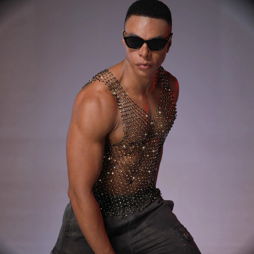 Herren Mesh-Top mit Strass-Steinen – Bild 2 | LuxeStyle
