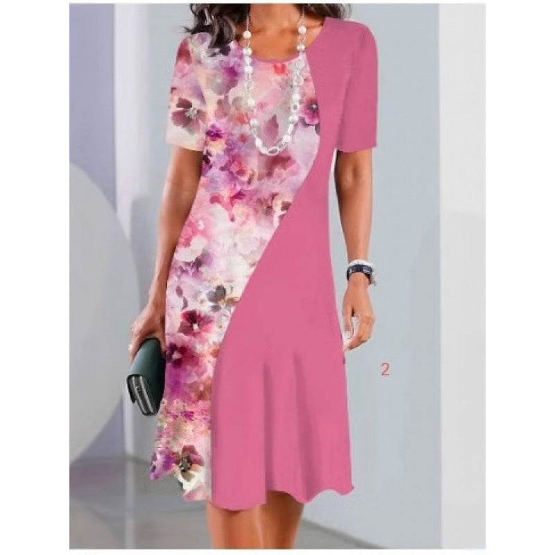 Bedrucktes Kurzarm T-Shirt-Kleid für Damen