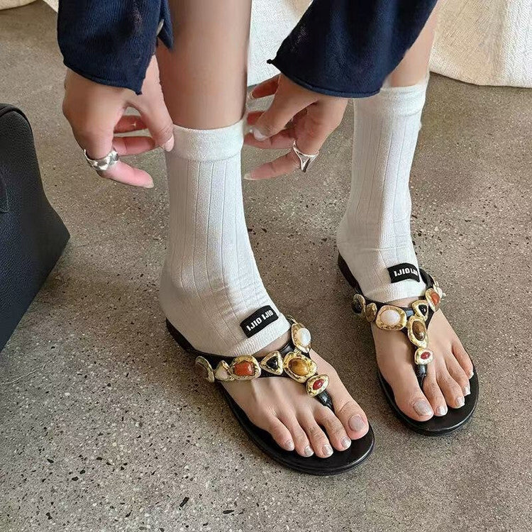 Schwarze runde Zehflache Sandalen – Bild 2 | LuxeStyle