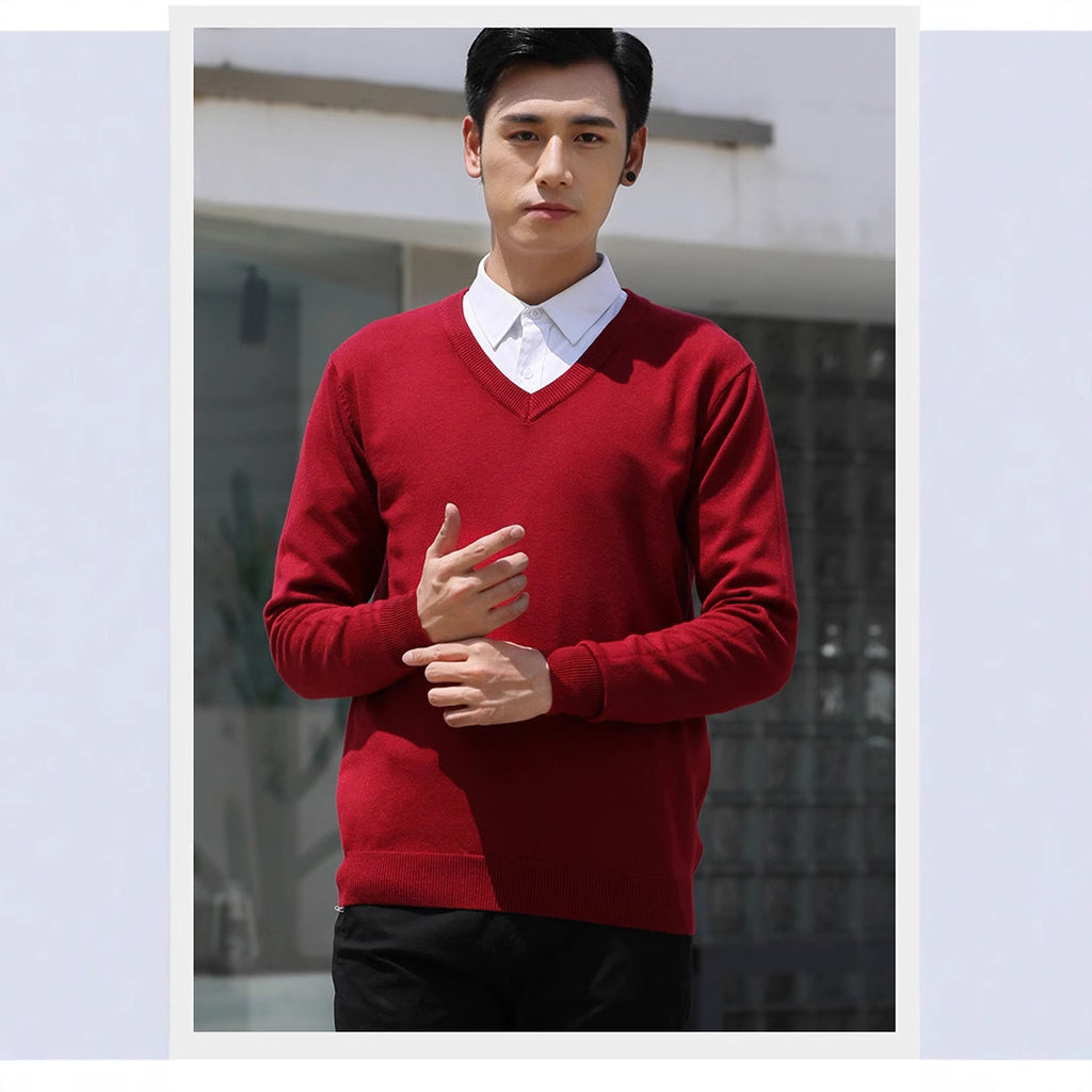 Herren V-Ausschnitt Pullover, leichter Fit, dicker, warmer Strick