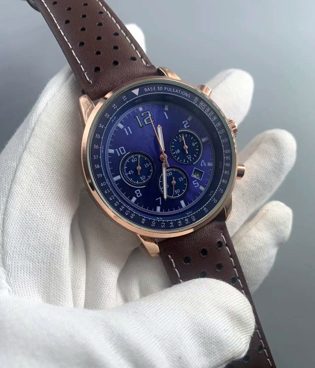 Zwei-Farb-Chronograph-Uhr mit Lederarmband – Bild 4 | LuxeStyle