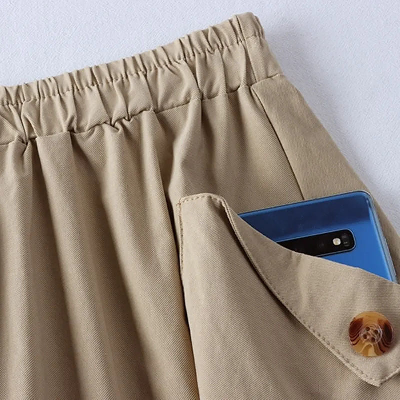 Midi A-Linien Rock mit Taschen und Gummibund