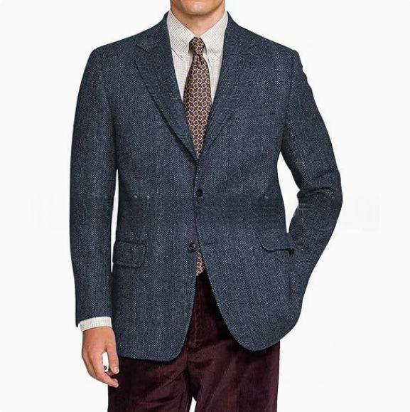 Herren Vintage-Jacke mit Heringbone-Muster Slim Fit