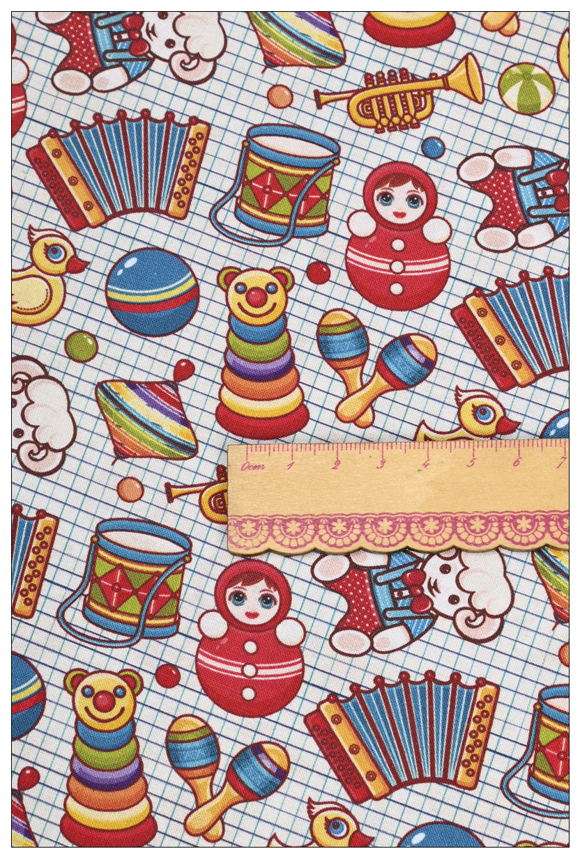 Retro Baumwollstoff mit Spielzeug-Print – Bild 2 | LuxeStyle