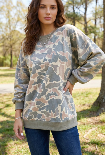 Multi-Farben Camouflage Strickrand Bequemer Pullover