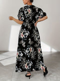 Elegantes V-Ausschnitt Midi-Kleid mit Print