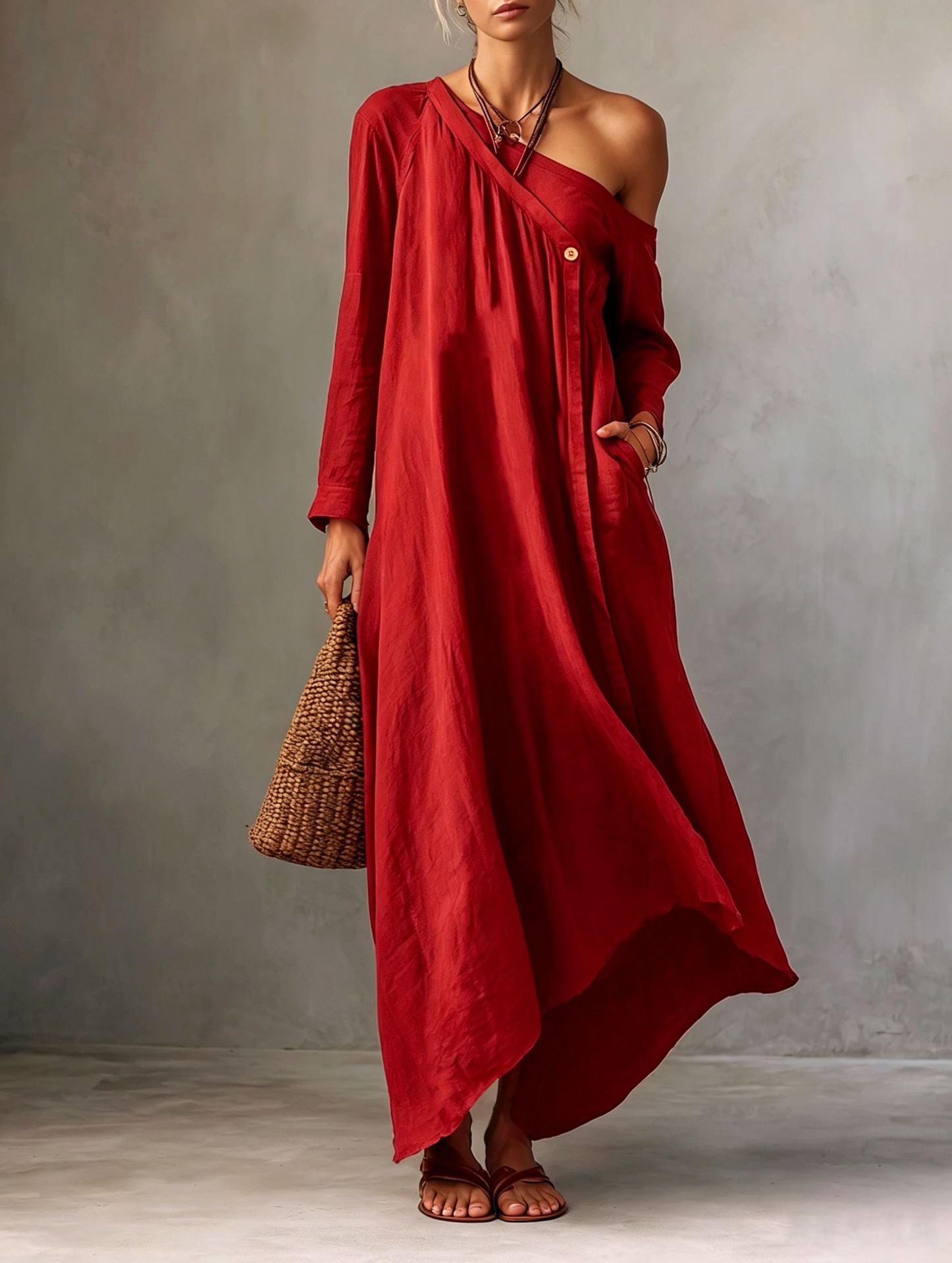 Langes Off-Shoulder-Kleid