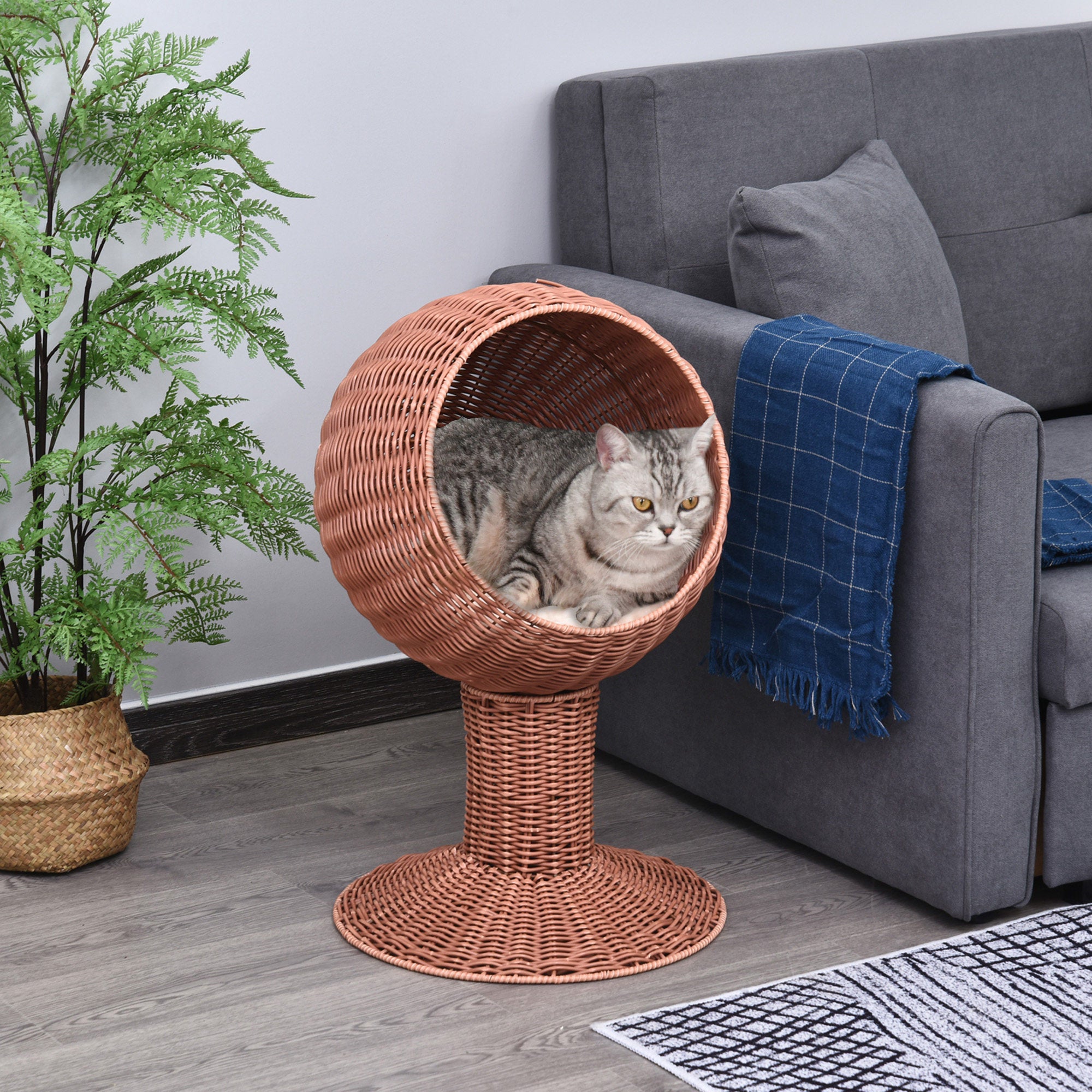 Erhöhtes Katzenbett mit drehbarem Eierkorb