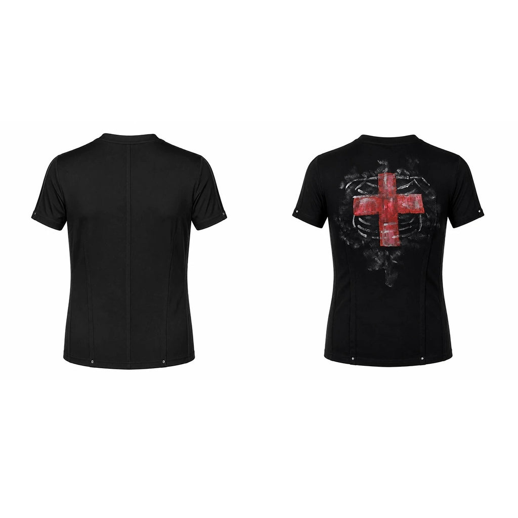 Distressed Slim Fit T-Shirt mit Kreuz-Print