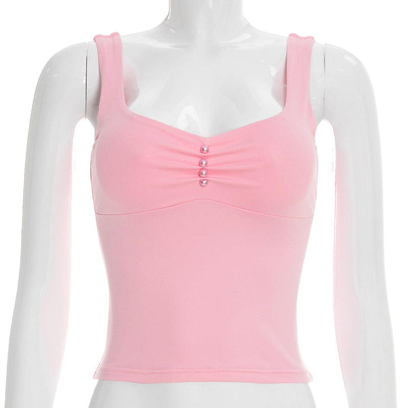 Elegantes U-Neck Plissee-Top mit Perlen