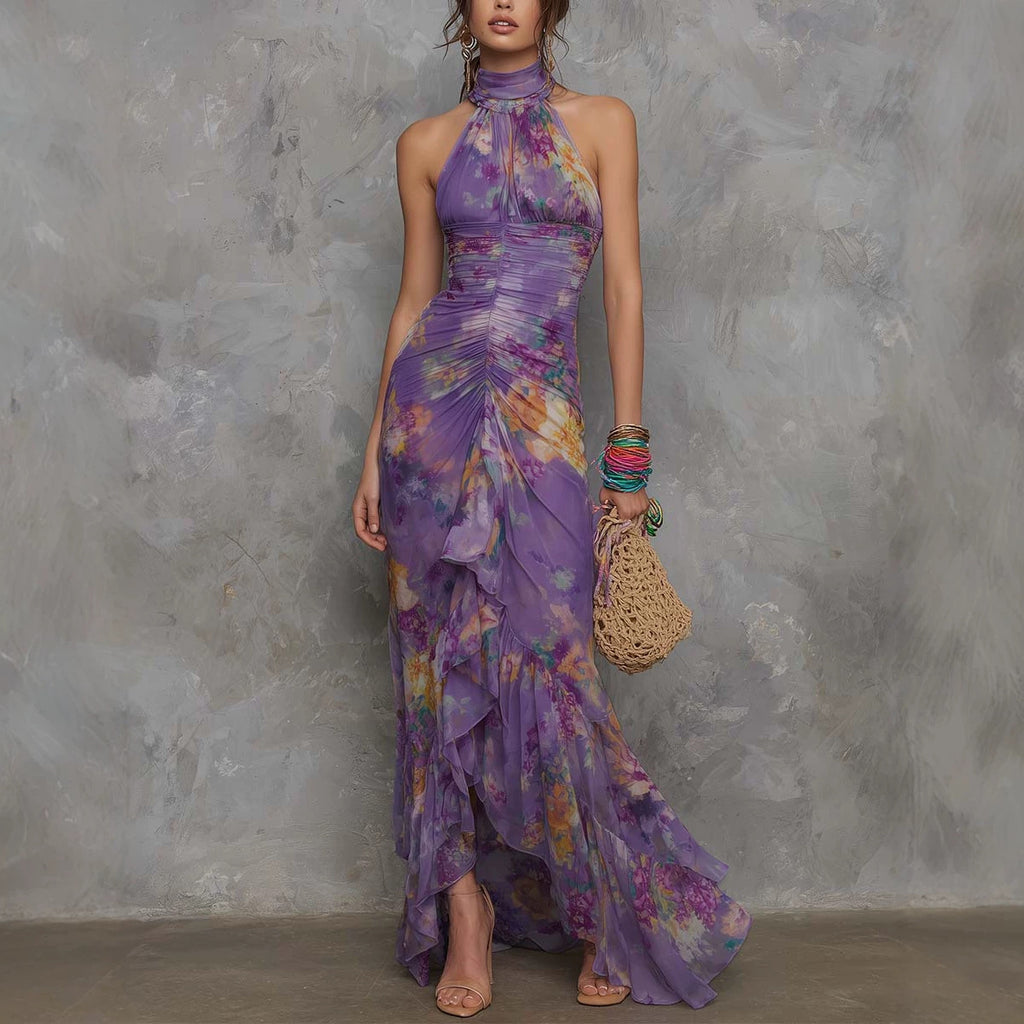 Asymmetrisches Wickelkleid mit Farbblock-Print | LuxeStyle
