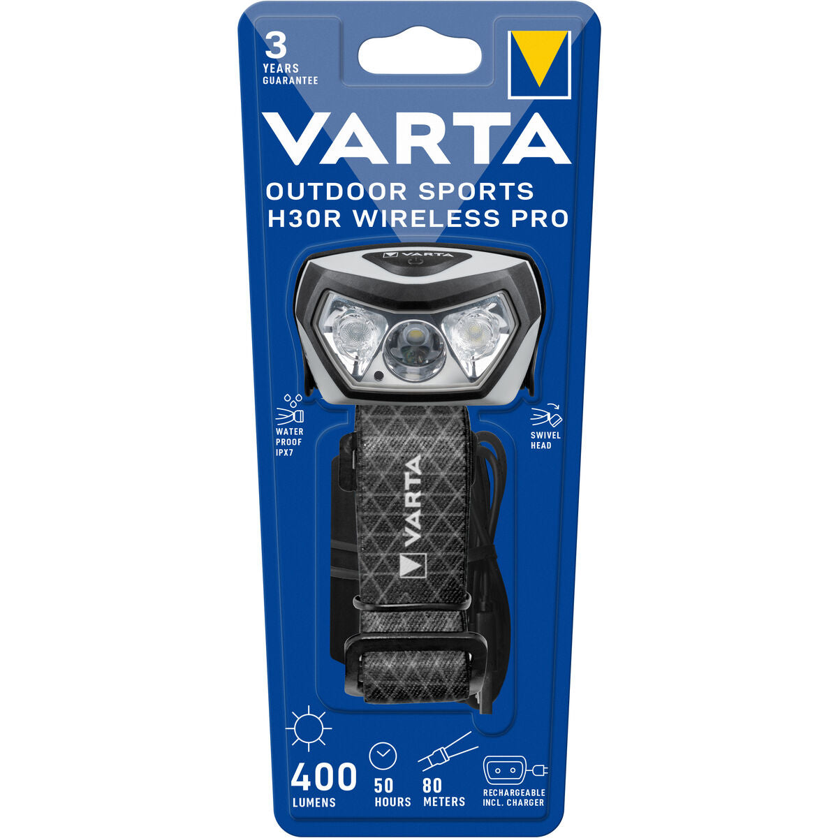 Stirnlampe «Varta Sports H30R Pro» · 400 lm, USB
