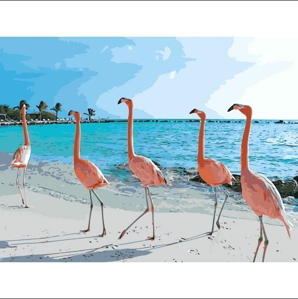 Malen nach Zahlen Set - Flamingos am Strand – Bild 5 | LuxeStyle
