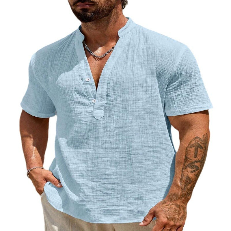Herren Baumwoll-Leinen Hemd mit Kubakragen | LuxeStyle