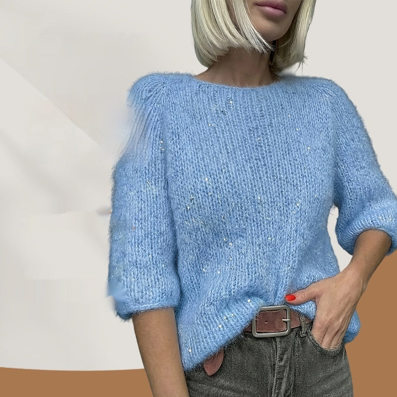 Pailletten-Pullover mit Rundhals