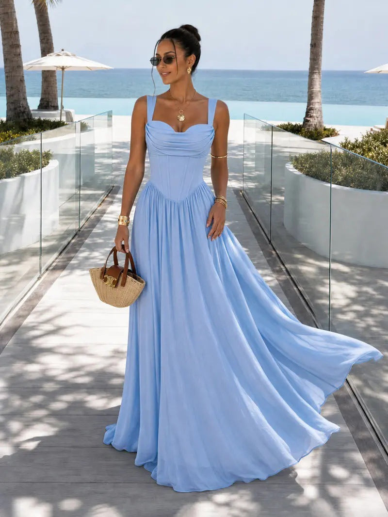 Trägerloses A-Linien-Kleid mit Netz-Patchwork