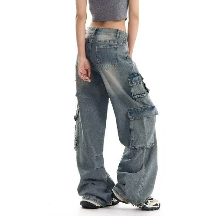 Damen Arbeitshose mit Destroyed-Look und Bodenlänge