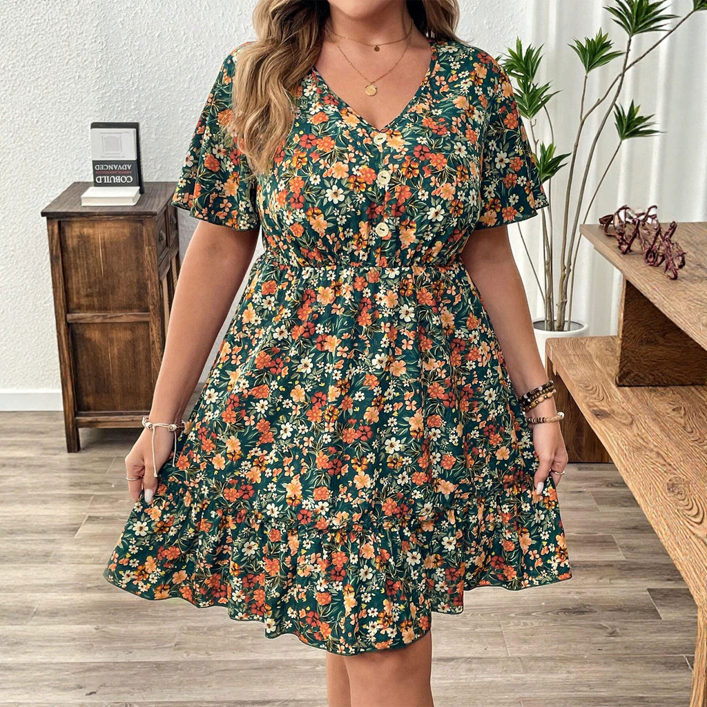 Midi-Kleid mit V-Ausschnitt & Blumenmuster – Bild 8 | LuxeStyle