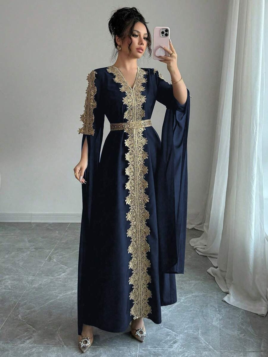 Besticktes V-Ausschnitt Maxikleid