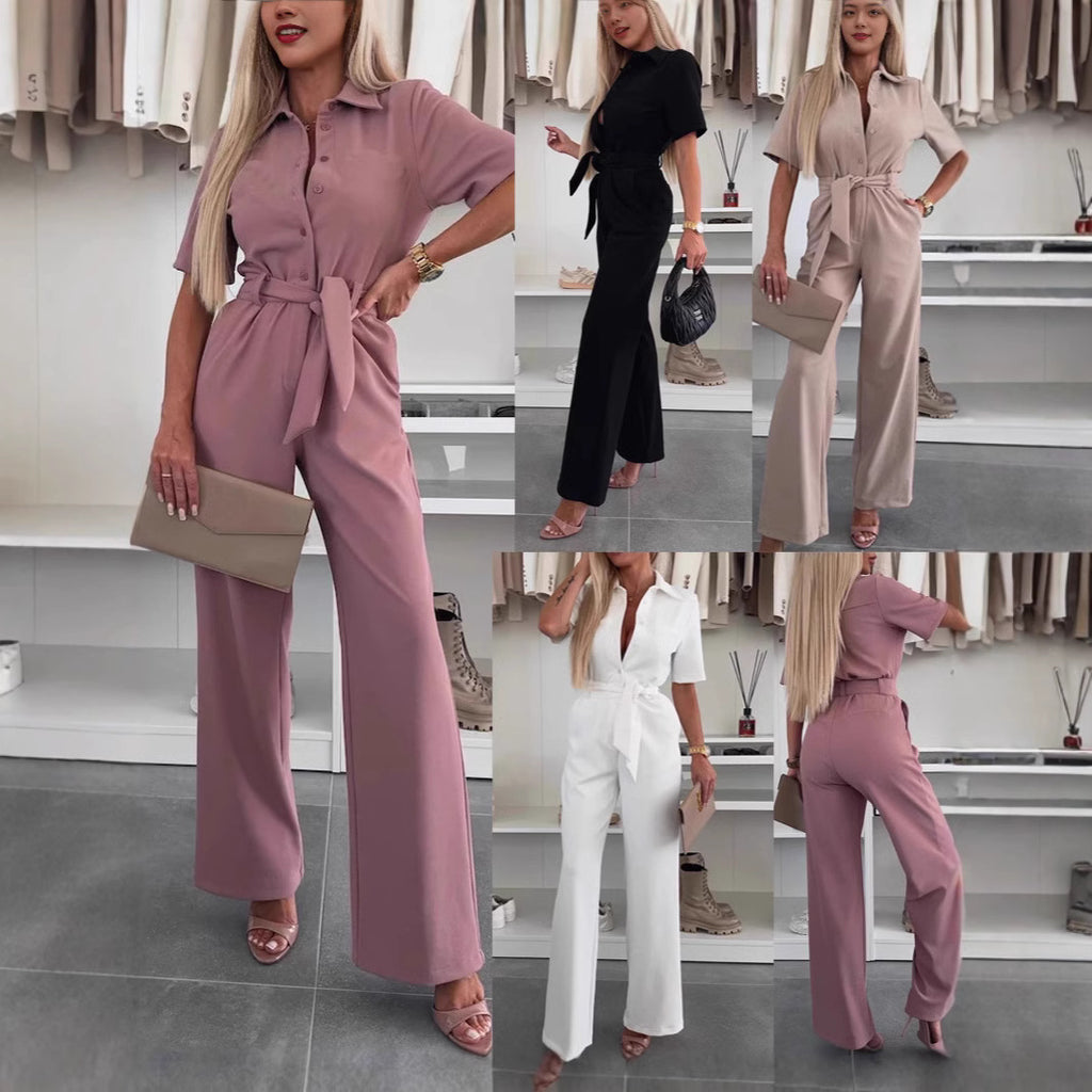 Kurzer Jumpsuit mit Hemdkragen und Bindedetail