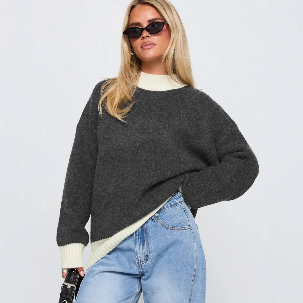 Color-Block Pullover mit Rundhals für Damen – Ansicht 3