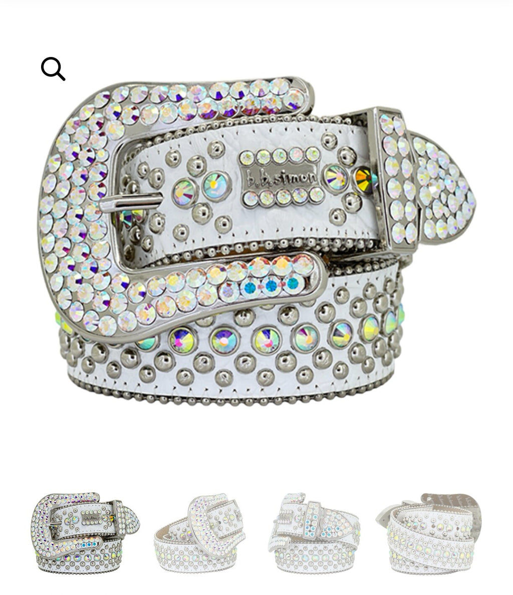 Rhinestone-Gürtel aus Vollnarbenleder