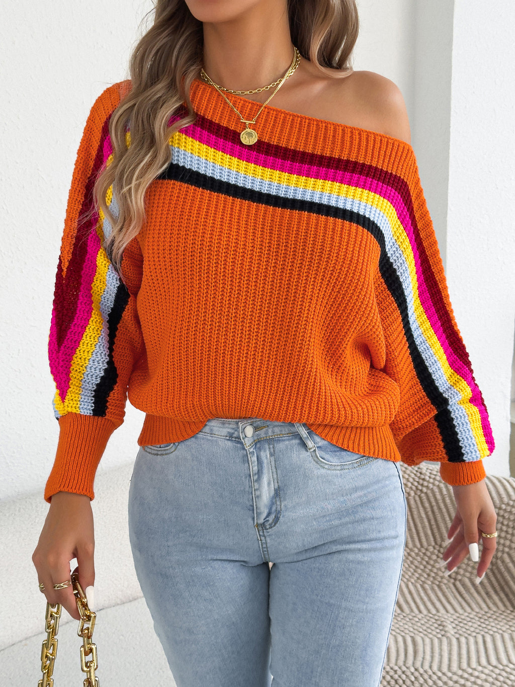 Regenbogen Streifen-Achsellos mit Bootsnacken – Bild 3 | LuxeStyle