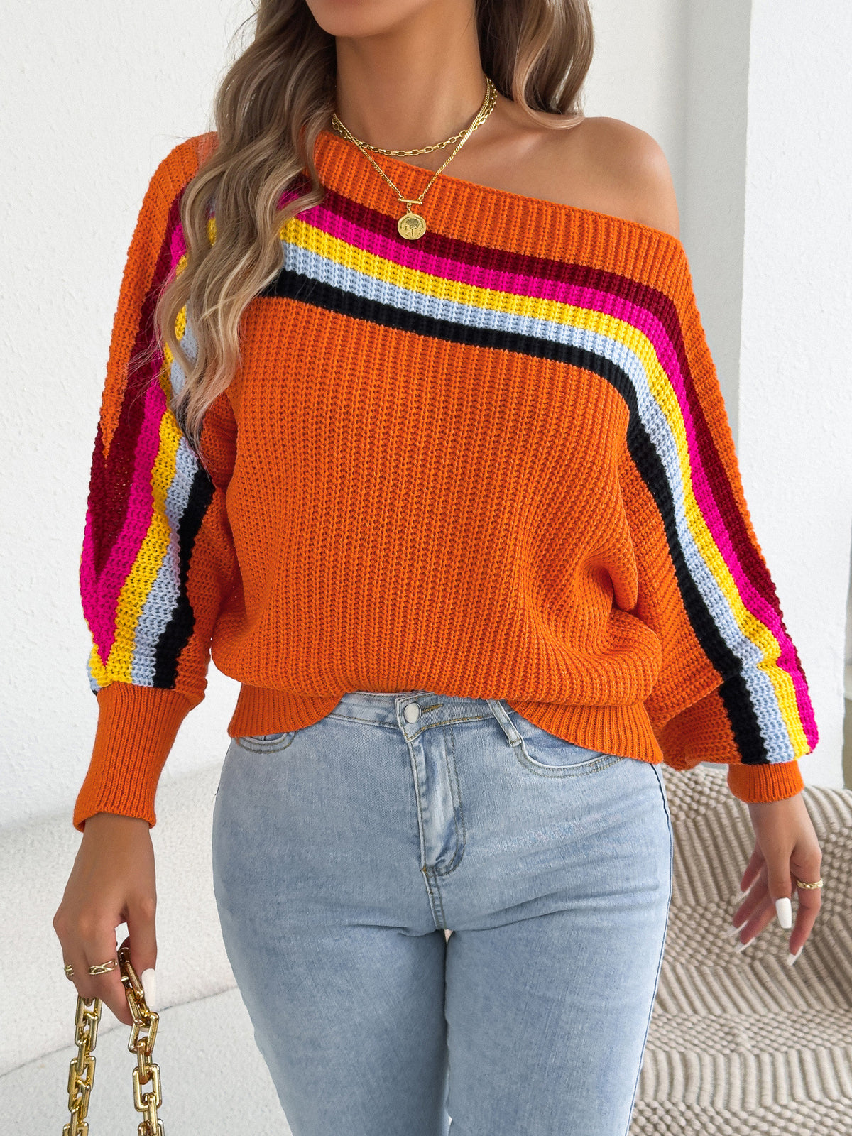 Regenbogen Streifen-Achsellos mit Bootsnacken – Bild 3 | LuxeStyle