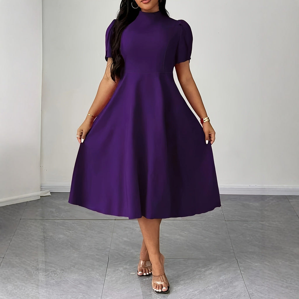 Knielanges A-Linien Kleid mit Halbhohem Kragen