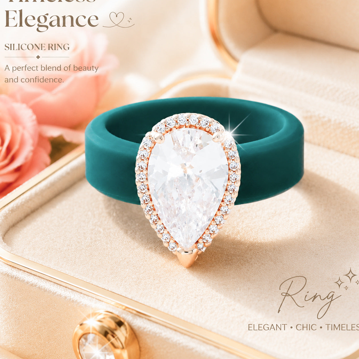 Zirkon-Ring mit Silikon-Einlage im Tropfen-Design