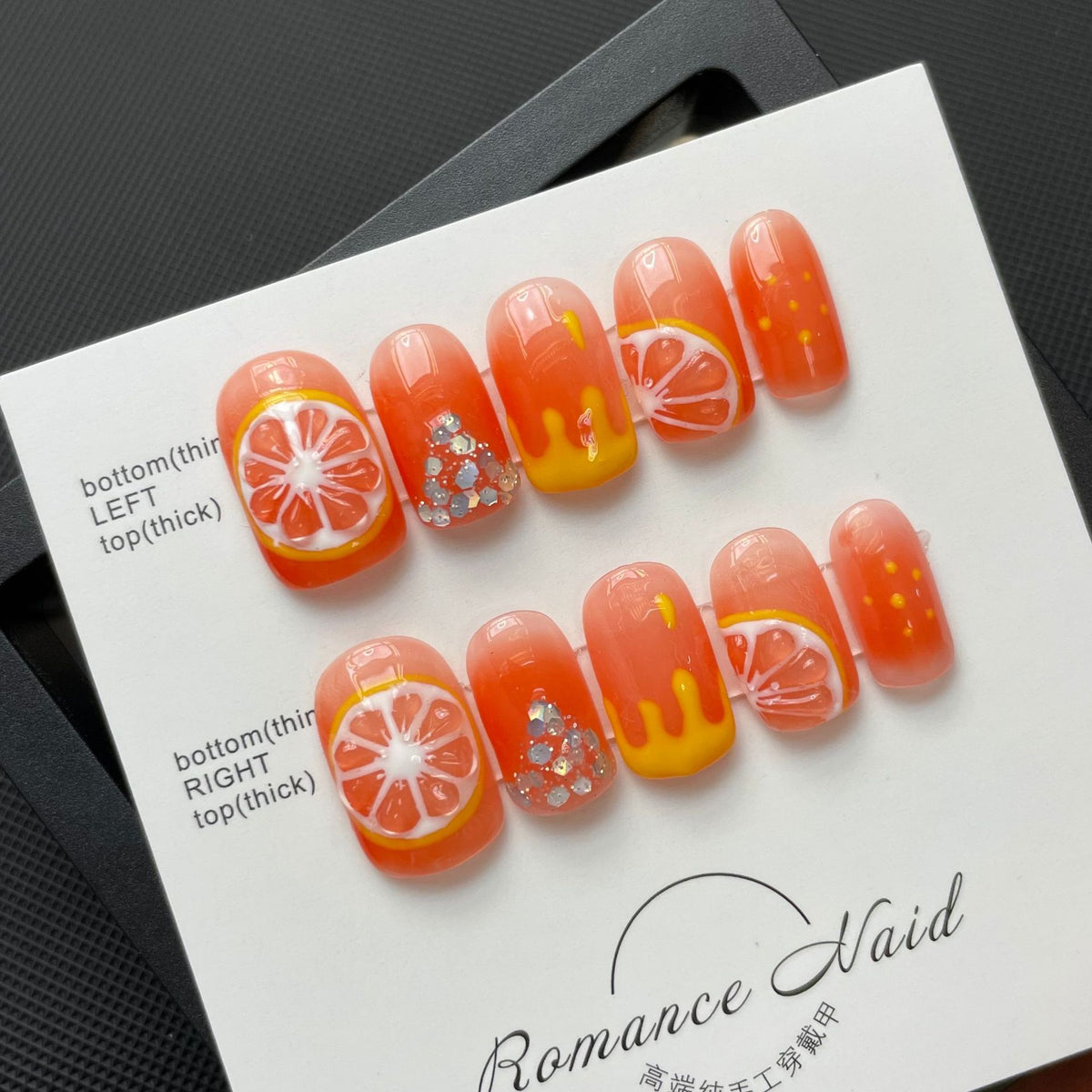 Handbemalte 3D Blush Jelly Orange Nagelsticker – Bild 3 | LuxeStyle