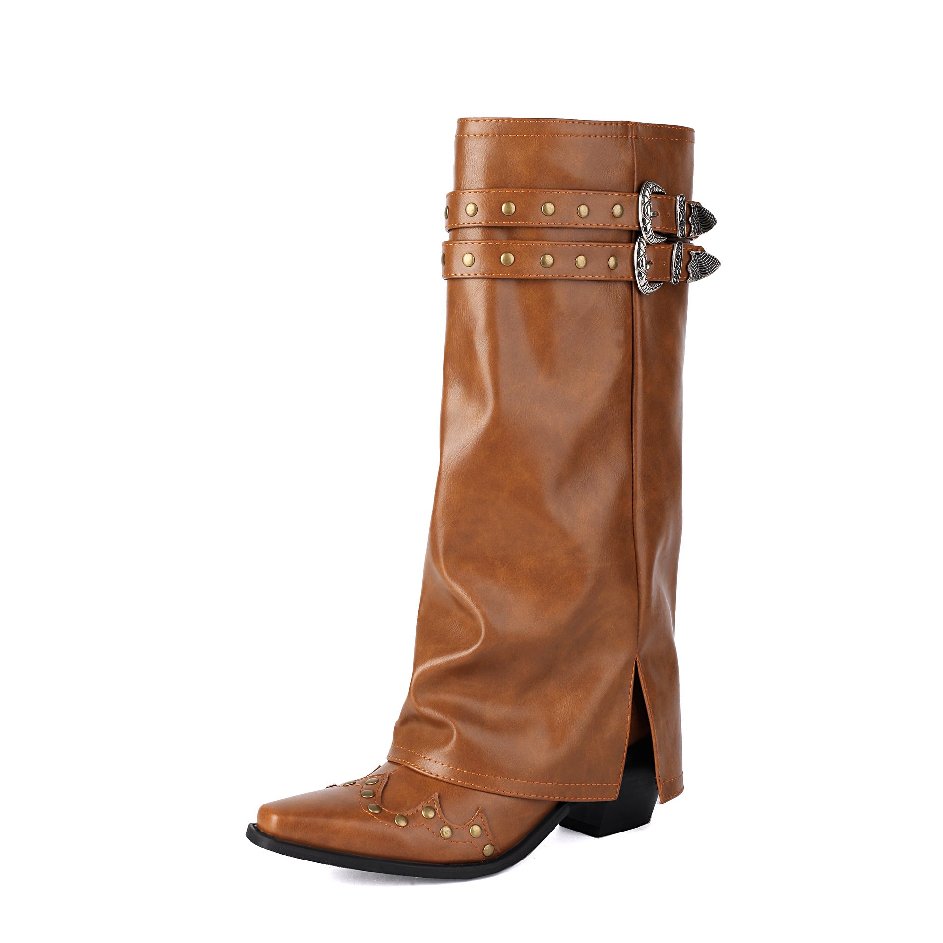 Hohe Chunky Boots mit Nieten und Schnallen