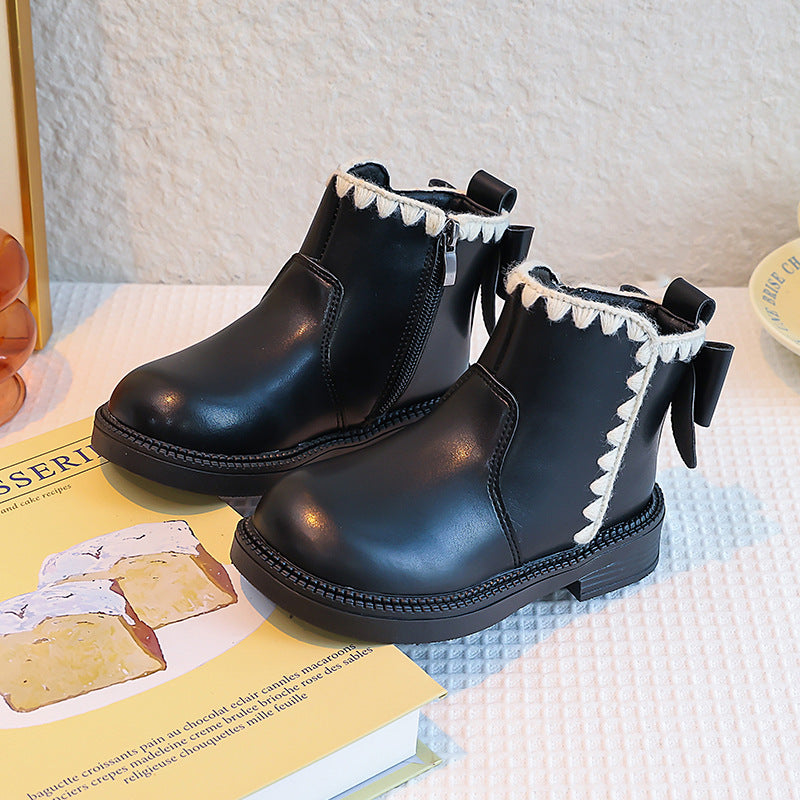 Mädchen-Lederstiefel mit Samtfutter