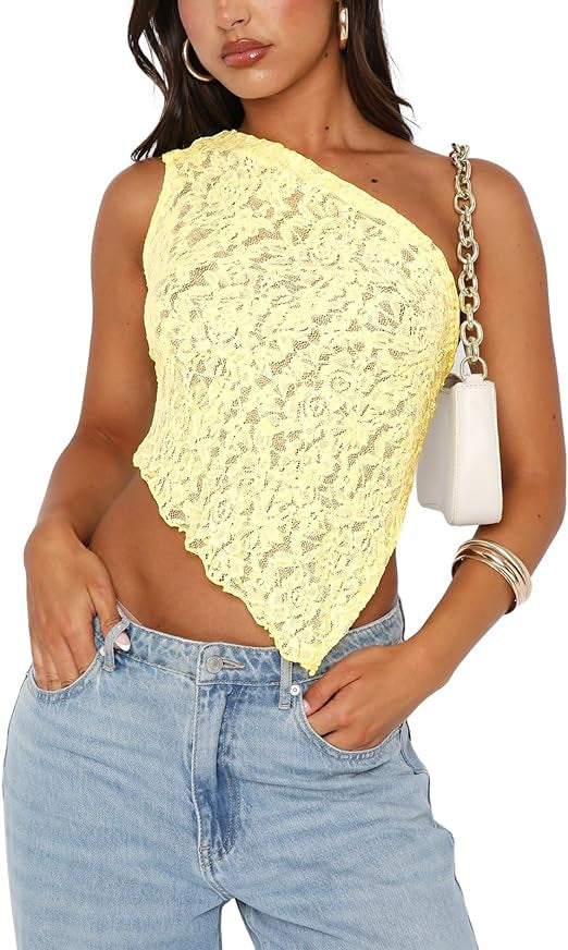 Lace Backless Top mit asymmetrischem Ausschnitt