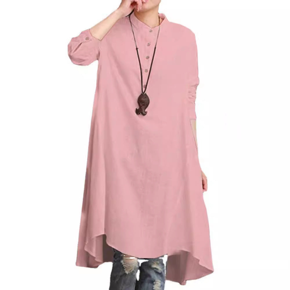 Loose-Fit Hemdblusenkleid mit Stehkragen