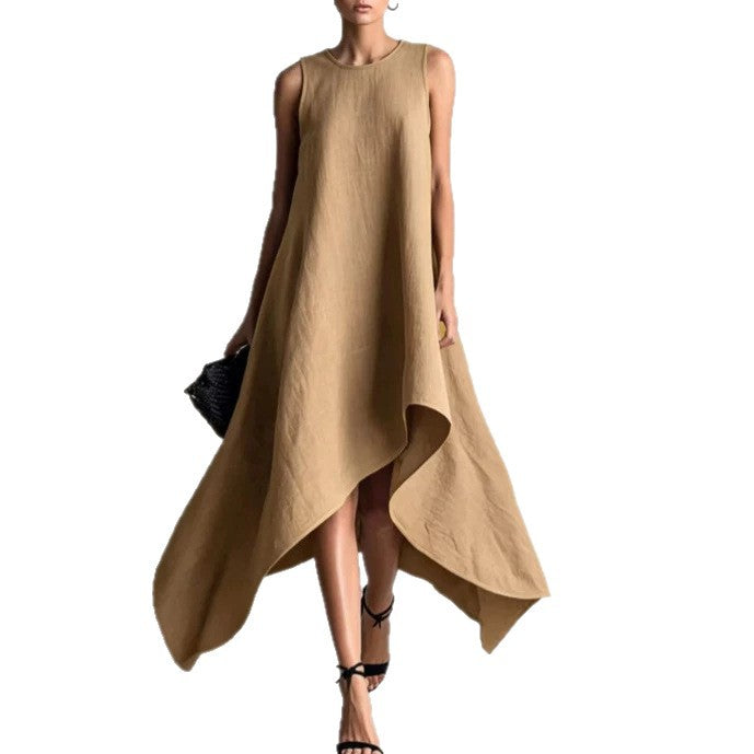 Asymmetrisches Leinenkleid ohne Ärmel – Bild 5 | LuxeStyle