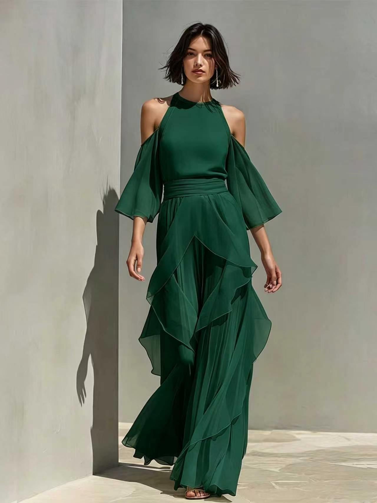 Chiffon-Set «Solare» · Bluse + Weite Hose