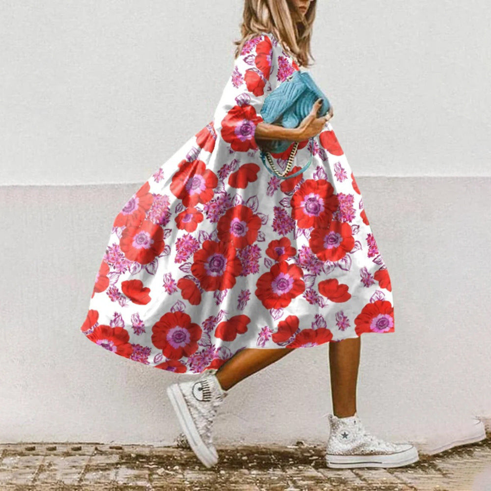 Geblümtes Midikleid mit Dreiviertelärmeln – Bild 3 | LuxeStyle