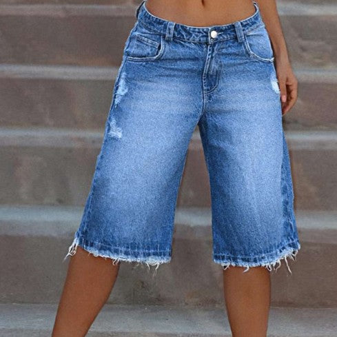 Gezackte Denim-Shorts