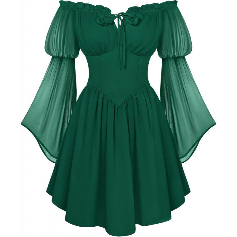 Elegantes Off-Shoulder Chiffon-Kleid mit Schnürung