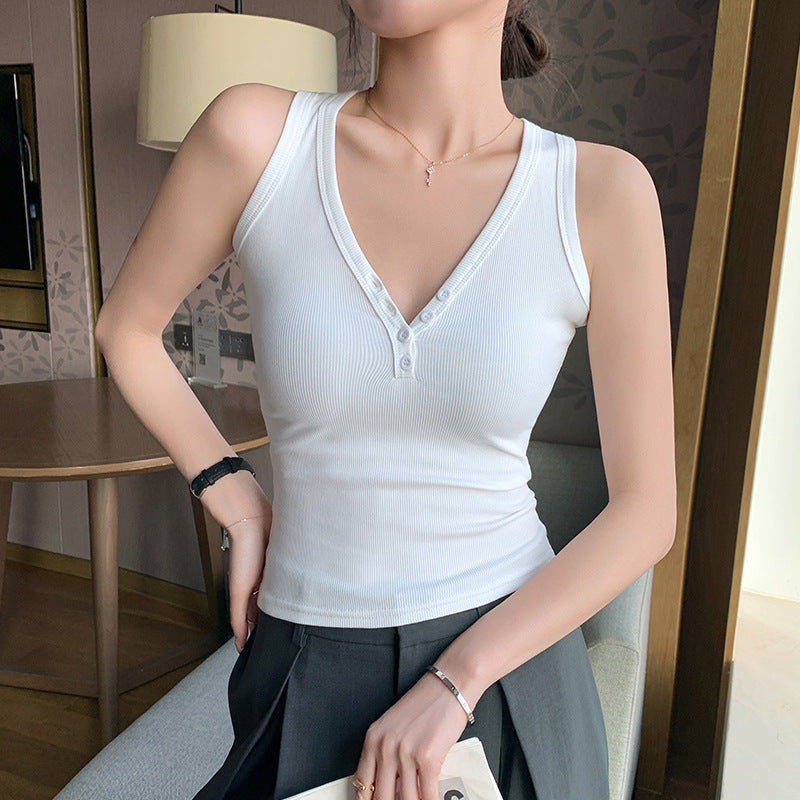 Ärmelloses V-Neck Top mit Knopfleiste