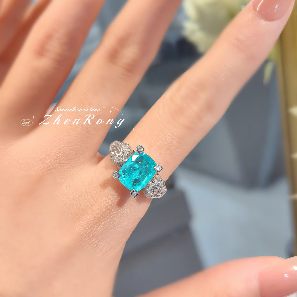 Paraiba-Tourmalin-Ring mit Diamanten