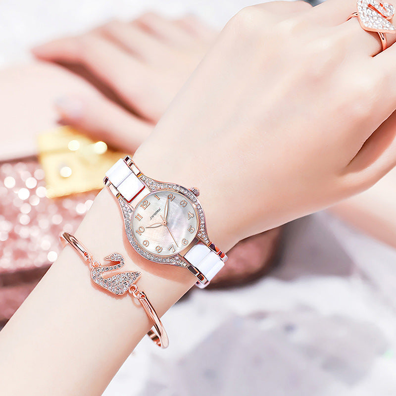 Wasserdichte Quarzuhr mit Diamant-Stahlarmband