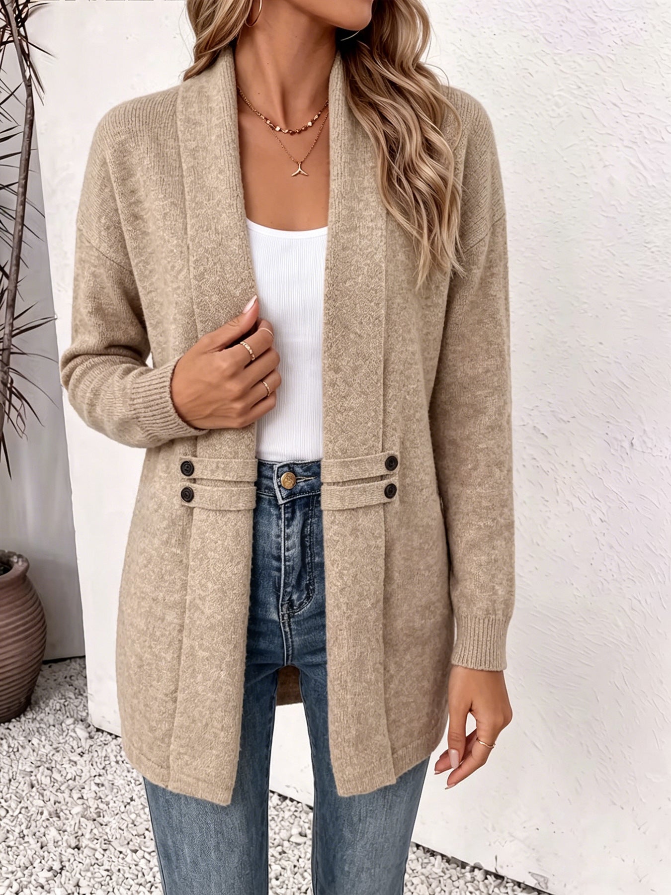 Midi Strickmantel mit Doppelreiher