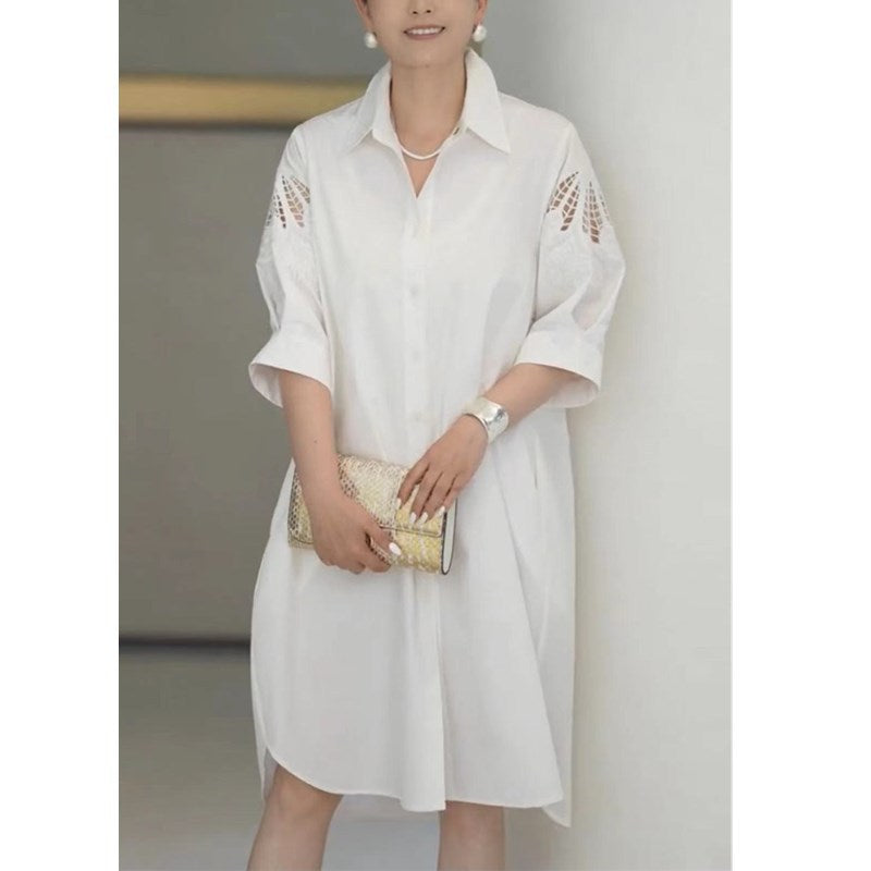 Weisses Midikleid mit Reverskragen – Bild 2 | LuxeStyle