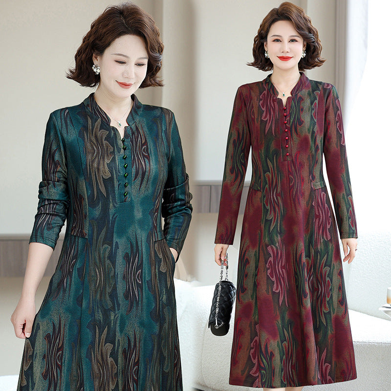 Elegantes Langarm-Kleid mit 3D-Blumenmuster